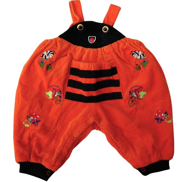 Anthropomorphism Vintage Baby Orange Corduroy Embroidered Bee Overalls Costume - Picture 1 of 7